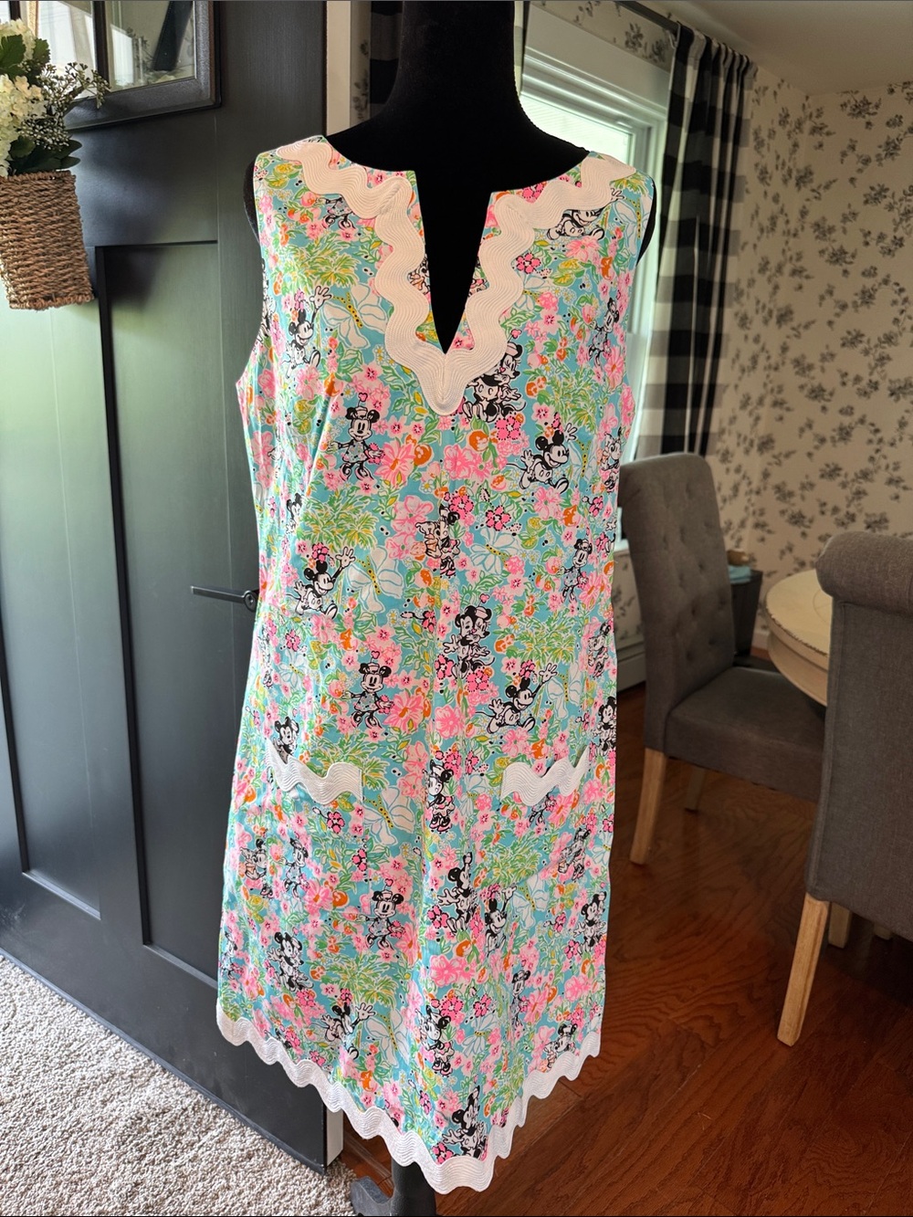 Lilly Pulitzer Mint Floral Mini Dress with Pink & White Accents